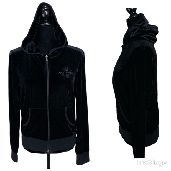 Victoria’s Secret VSX Sport Black soft Velvet Full Zip Up Jacket Hoodie Size M - Picture 1 of 12